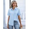 Zeagoo Button Down Shirts for Women Short Sleeve Collared Tops Dressy Casual V Neck Blouses(Light Blue)