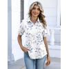 Zeagoo Button Down Shirts for Women Short Sleeve Collared Tops Dressy Casual V Neck Blouses(Sp106- Leaves)