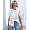 Zeagoo Button Down Shirts for Women Short Sleeve Collared Tops Dressy Casual V Neck Blouses(Sp106- Leaves)