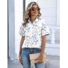 Zeagoo Button Down Shirts for Women Short Sleeve Collared Tops Dressy Casual V Neck Blouses(Sp106- Leaves)