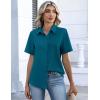 Zeagoo Button Down Shirts for Women Short Sleeve Collared Tops Dressy Casual V Neck Blouses(Teal Blue)