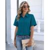 Zeagoo Button Down Shirts for Women Short Sleeve Collared Tops Dressy Casual V Neck Blouses(Teal Blue)