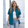 Zeagoo Button Down Shirts for Women Short Sleeve Collared Tops Dressy Casual V Neck Blouses(Teal Blue)