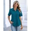 Zeagoo Button Down Shirts for Women Short Sleeve Collared Tops Dressy Casual V Neck Blouses(Teal Blue)