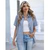 Zeagoo Button Down Shirts for Women Short Sleeve Collared Tops Dressy Casual V Neck Blouses(Tz273- Blue Stripe)