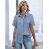Zeagoo Button Down Shirts for Women Short Sleeve Collared Tops Dressy Casual V Neck Blouses(Tz273- Blue Stripe)