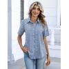 Zeagoo Button Down Shirts for Women Short Sleeve Collared Tops Dressy Casual V Neck Blouses(Tz273- Blue Stripe)