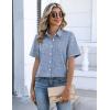 Zeagoo Button Down Shirts for Women Short Sleeve Collared Tops Dressy Casual V Neck Blouses(Tz273- Blue Stripe)