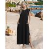 Zeagoo Summer Dresses for Women 2026 Long Maxi Sundresses Loose Split Wrinkle-Free Beach Travel Vacation Clothes(A01-black)