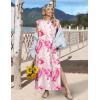 Zeagoo Summer Dresses for Women 2026 Long Maxi Sundresses Loose Split Wrinkle-Free Beach Travel Vacation Clothes(Pink Marble Pattern)