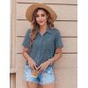 Zeagoo Womens Button Down Shirt Bust Pocket Short Sleeve Blouses Business Casual Work Tops Summer Outfits(Dark Denim Blue)