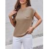 Zeagoo Womens Sweater Vest Fall 2026 Loose Fit Cape Sleeve Knit Ribbed Tank Tops with Front Pocket(Light Coffee)