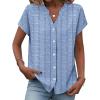 Zeagoo Blouses for Women Short Sleeve Business Casual Button Down Shirts V Neck Work Office Striped Ladies Tops