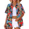 Zeagoo Hawaiian Shirts for Women Tropical Floral Button Down Short Sleeve Blouses Summer Beach Shirt Vacation Tops(A-black Tropical)