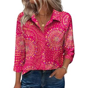 Zeagoo Button Down Shirts for Women 3/4 Sleeve Tops V Neck Collared Blouses Business Casual Outfits(Cx320)