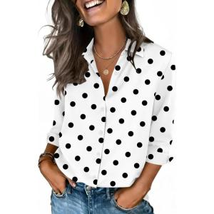 Zeagoo Button Down Shirts for Women 3/4 Sleeve Tops V Neck Collared Blouses Business Casual Outfits(Jh592)