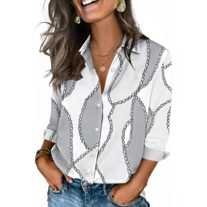 Zeagoo Button Down Shirts for Women 3/4 Sleeve Tops V Neck Collared Blouses Business Casual Outfits(Jh611)