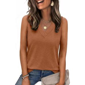 Zeagoo Tank Top for Women V Neck Loose Fit Sleeveless Summer Tops Business Casual Outfits Dressy Blouses Shirts(Caramel)