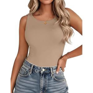 Zeagoo Womens Double Lined Crew Neck Tank Tops Cute Summer Sleeveless Workout Tops Basic Going Out Clothes 2026(Nude)