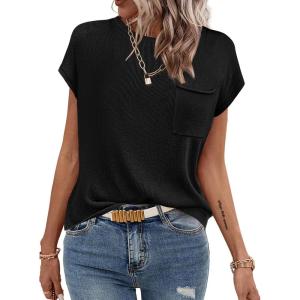 Zeagoo Womens Sweater Vest Fall 2026 Loose Fit Cape Sleeve Knit Ribbed Tank Tops with Front Pocket(Black)