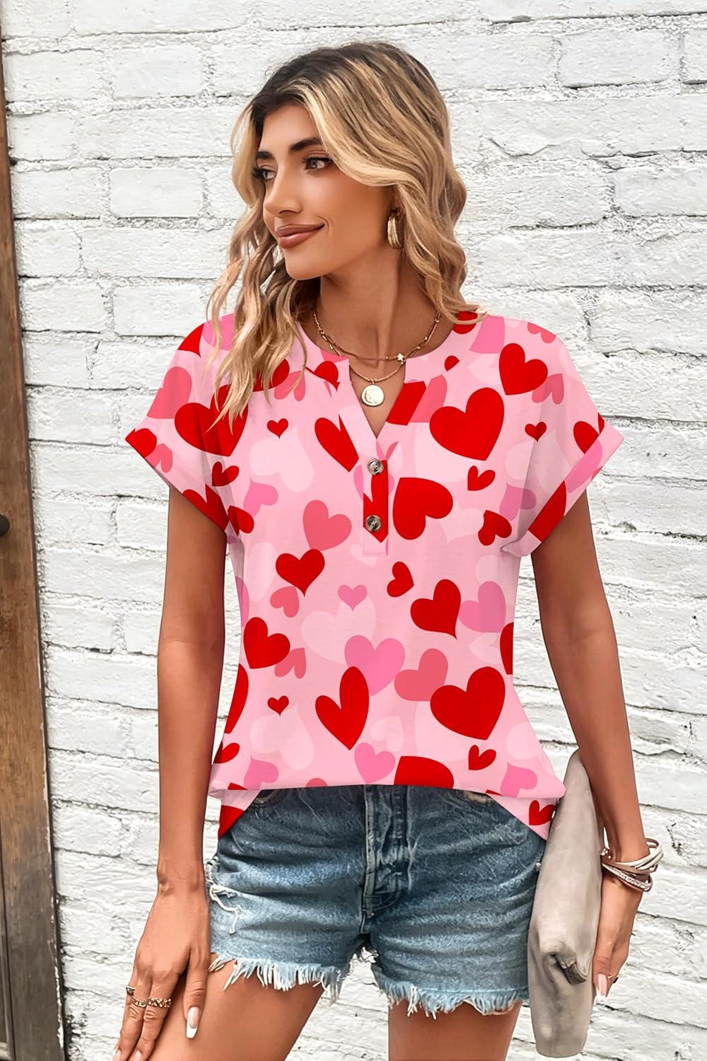 imageZeagoo Women Tops Summer Short Sleeve T Shirts V Neck Dressy Casual Work Blouses Fashion Boho Clothes S3XLAx22pink Love