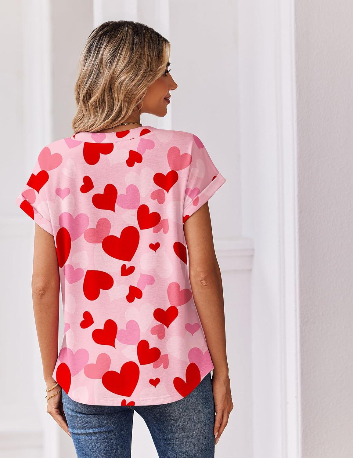 imageZeagoo Women Tops Summer Short Sleeve T Shirts V Neck Dressy Casual Work Blouses Fashion Boho Clothes S3XLAx22pink Love