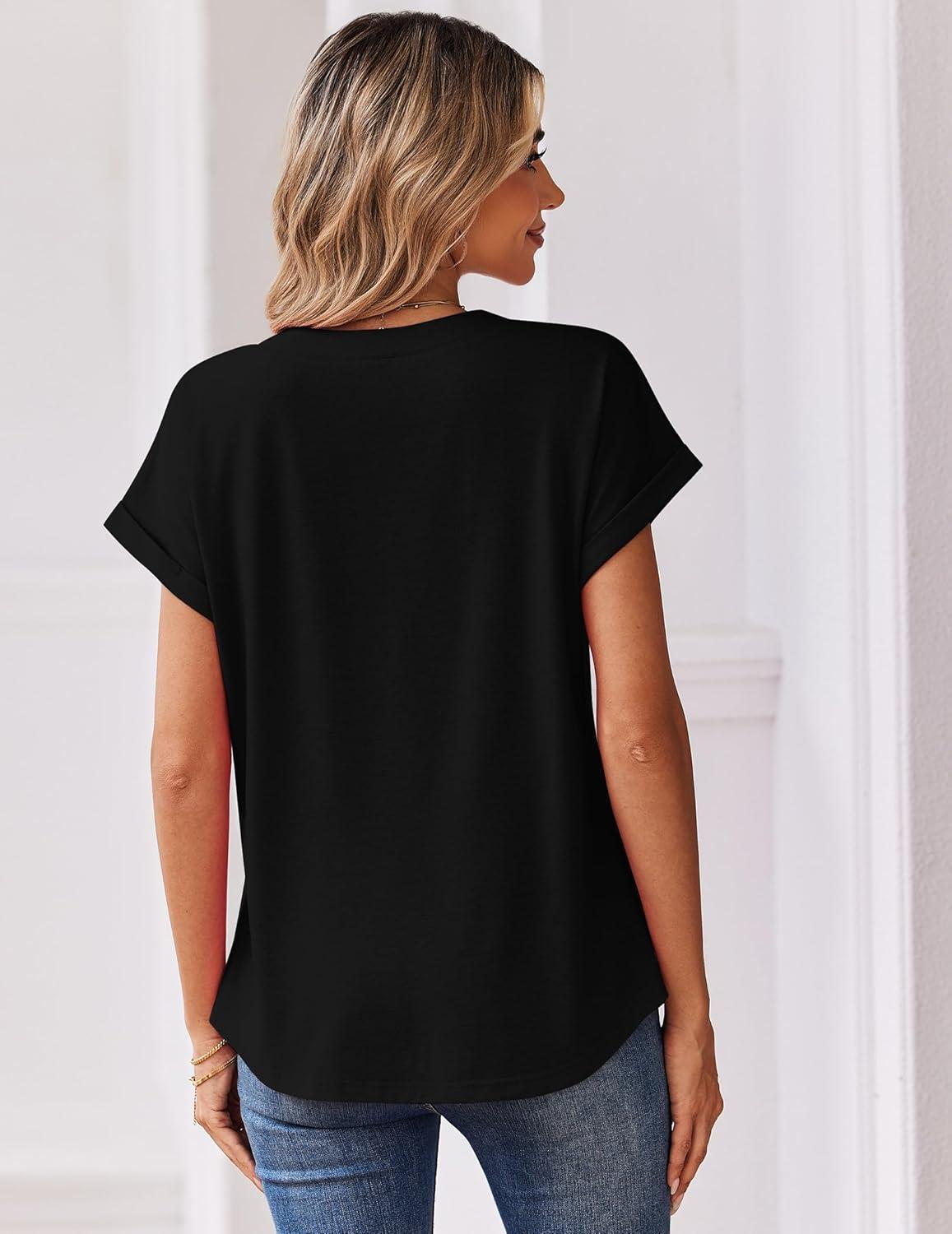 imageZeagoo Women Tops Summer Short Sleeve T Shirts V Neck Dressy Casual Work Blouses Fashion Boho Clothes S3XLBlack
