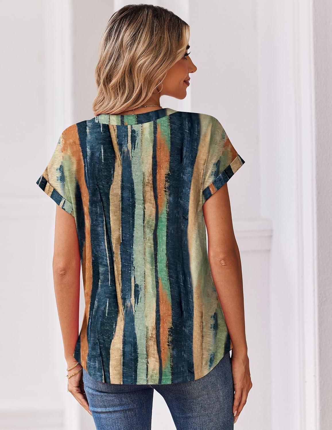 imageZeagoo Women Tops Summer Short Sleeve T Shirts V Neck Dressy Casual Work Blouses Fashion Boho Clothes S3XLCx289multicolored