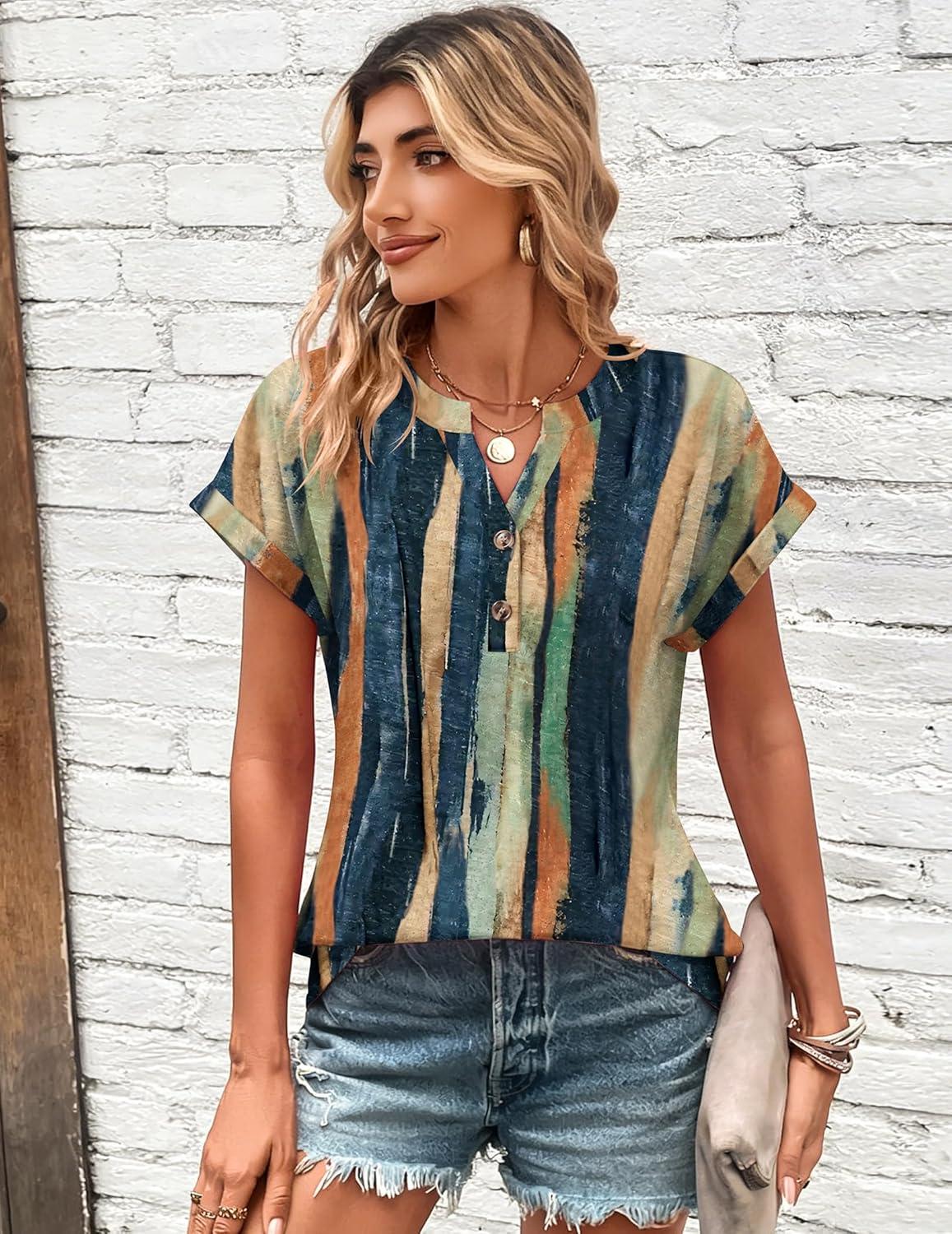 imageZeagoo Women Tops Summer Short Sleeve T Shirts V Neck Dressy Casual Work Blouses Fashion Boho Clothes S3XLCx289multicolored