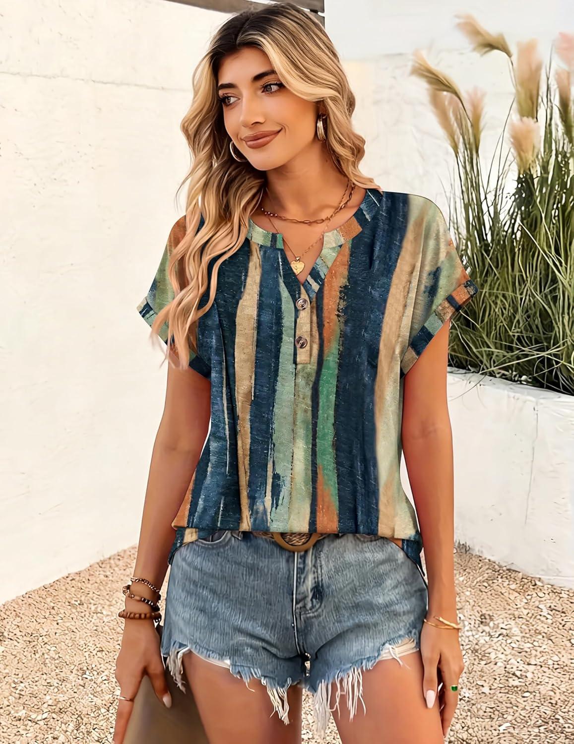 imageZeagoo Women Tops Summer Short Sleeve T Shirts V Neck Dressy Casual Work Blouses Fashion Boho Clothes S3XLCx289multicolored