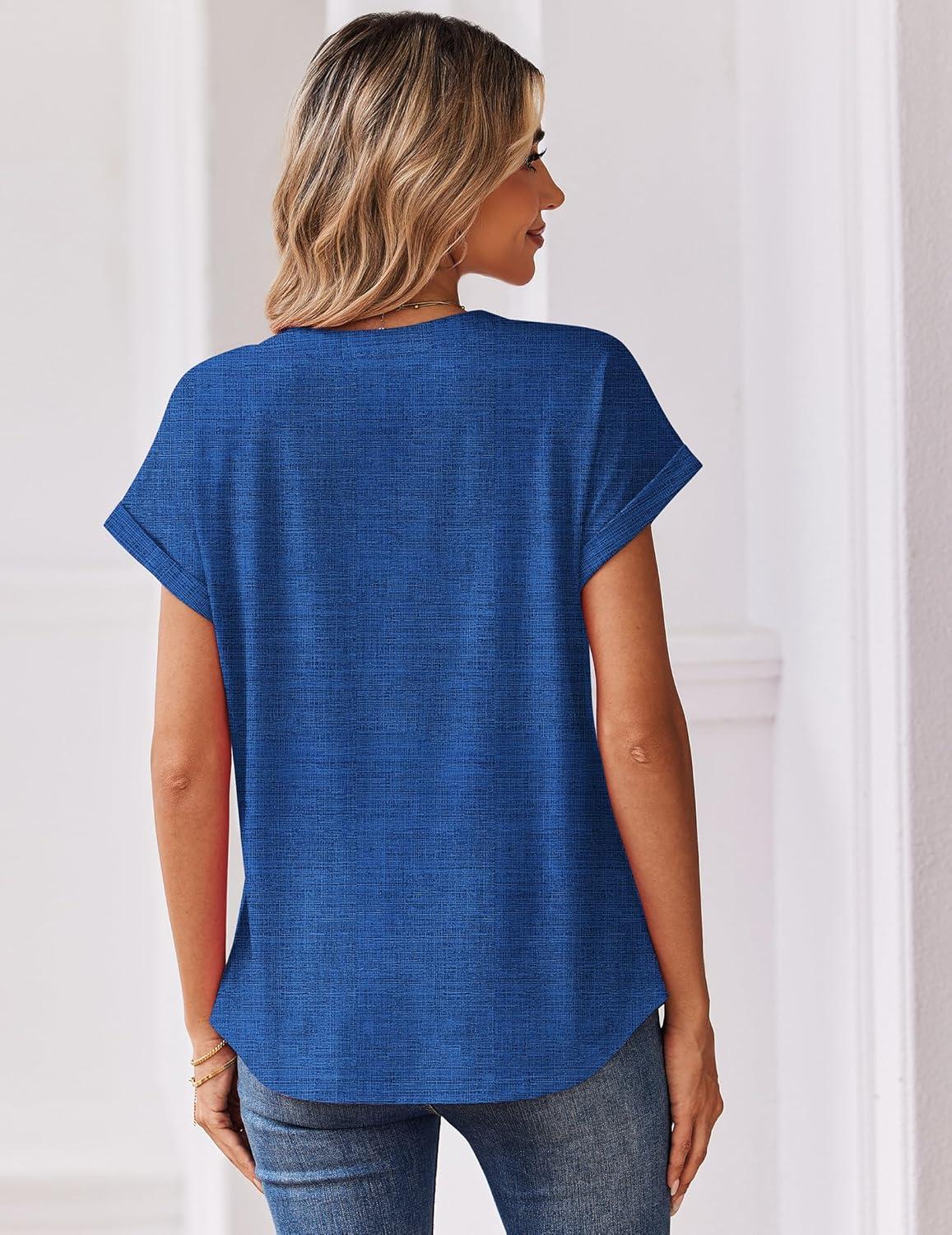 imageZeagoo Women Tops Summer Short Sleeve T Shirts V Neck Dressy Casual Work Blouses Fashion Boho Clothes S3XLCx319blue
