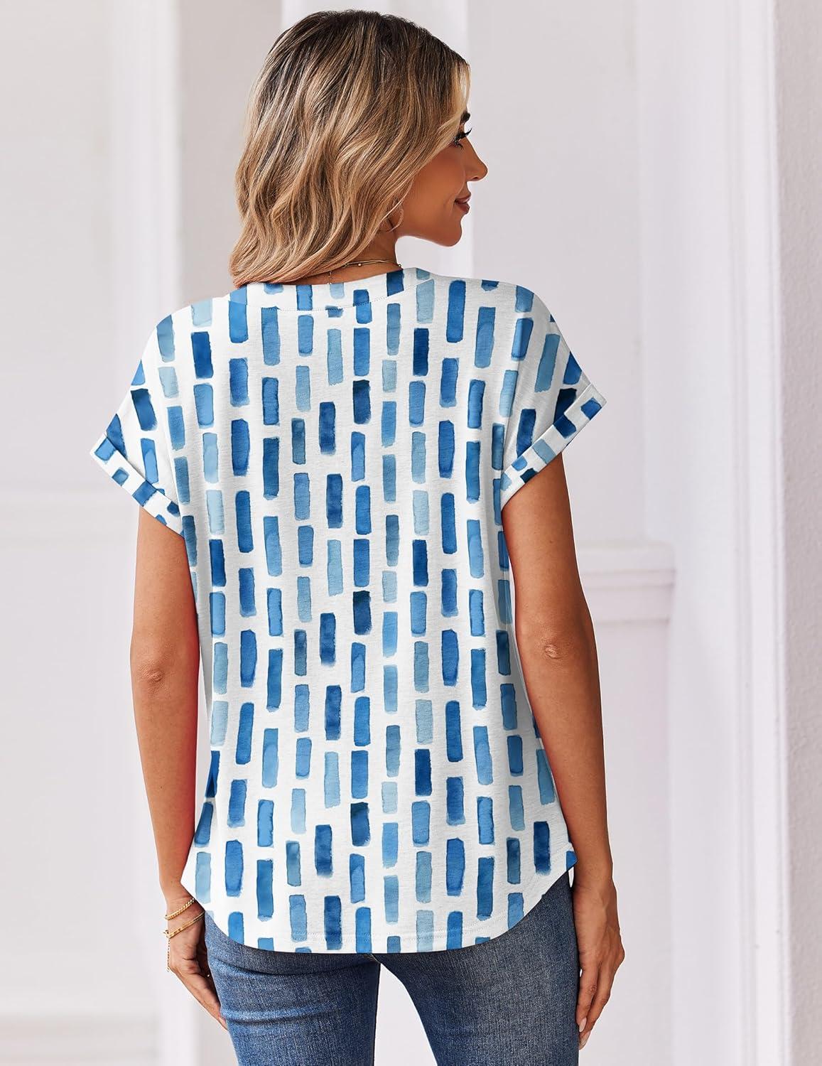 imageZeagoo Women Tops Summer Short Sleeve T Shirts V Neck Dressy Casual Work Blouses Fashion Boho Clothes S3XLCx329blue