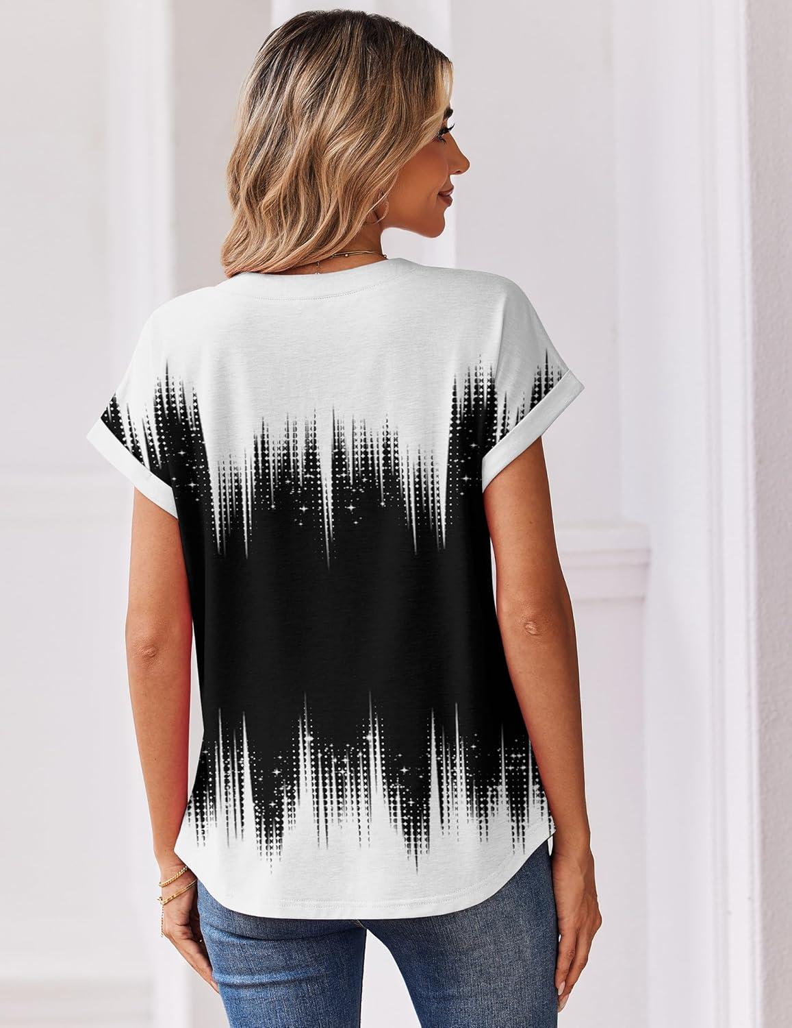 imageZeagoo Women Tops Summer Short Sleeve T Shirts V Neck Dressy Casual Work Blouses Fashion Boho Clothes S3XLJb204black White