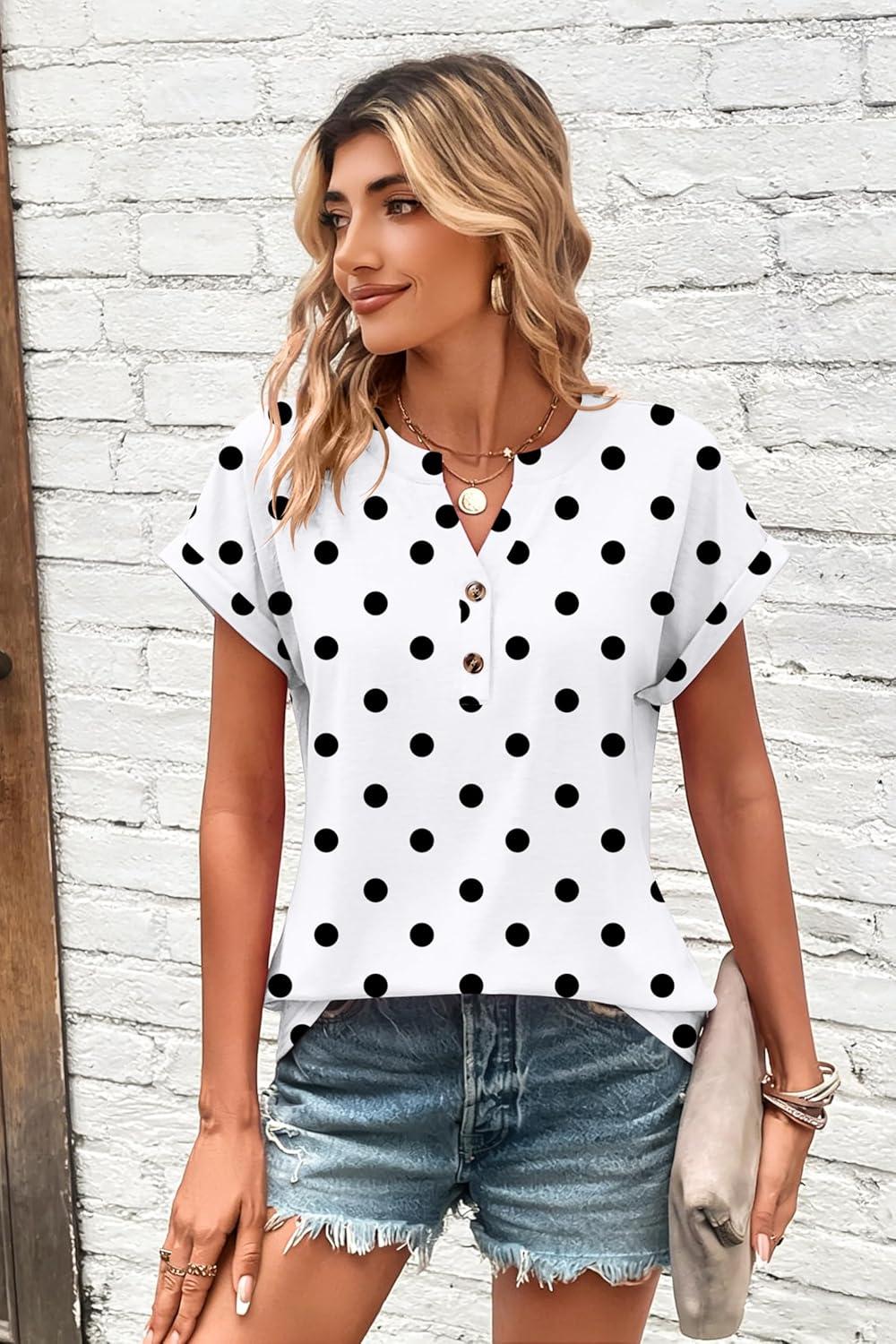 imageZeagoo Women Tops Summer Short Sleeve T Shirts V Neck Dressy Casual Work Blouses Fashion Boho Clothes S3XLJh592polka Dots