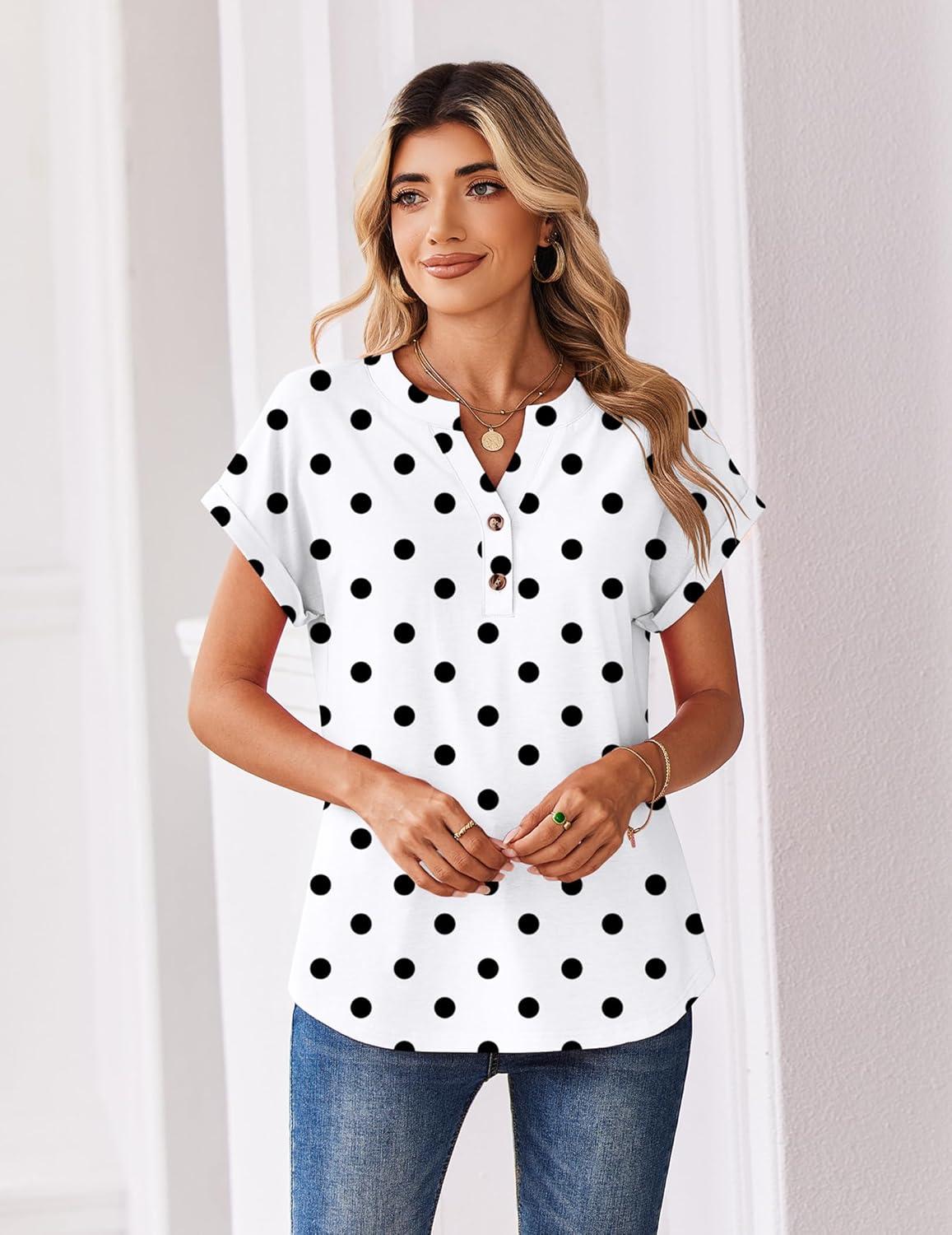 imageZeagoo Women Tops Summer Short Sleeve T Shirts V Neck Dressy Casual Work Blouses Fashion Boho Clothes S3XLJh592polka Dots
