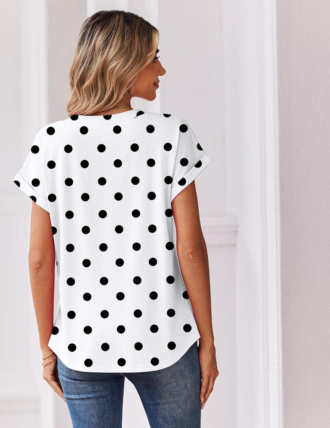 imageZeagoo Women Tops Summer Short Sleeve T Shirts V Neck Dressy Casual Work Blouses Fashion Boho Clothes S3XLJh592polka Dots