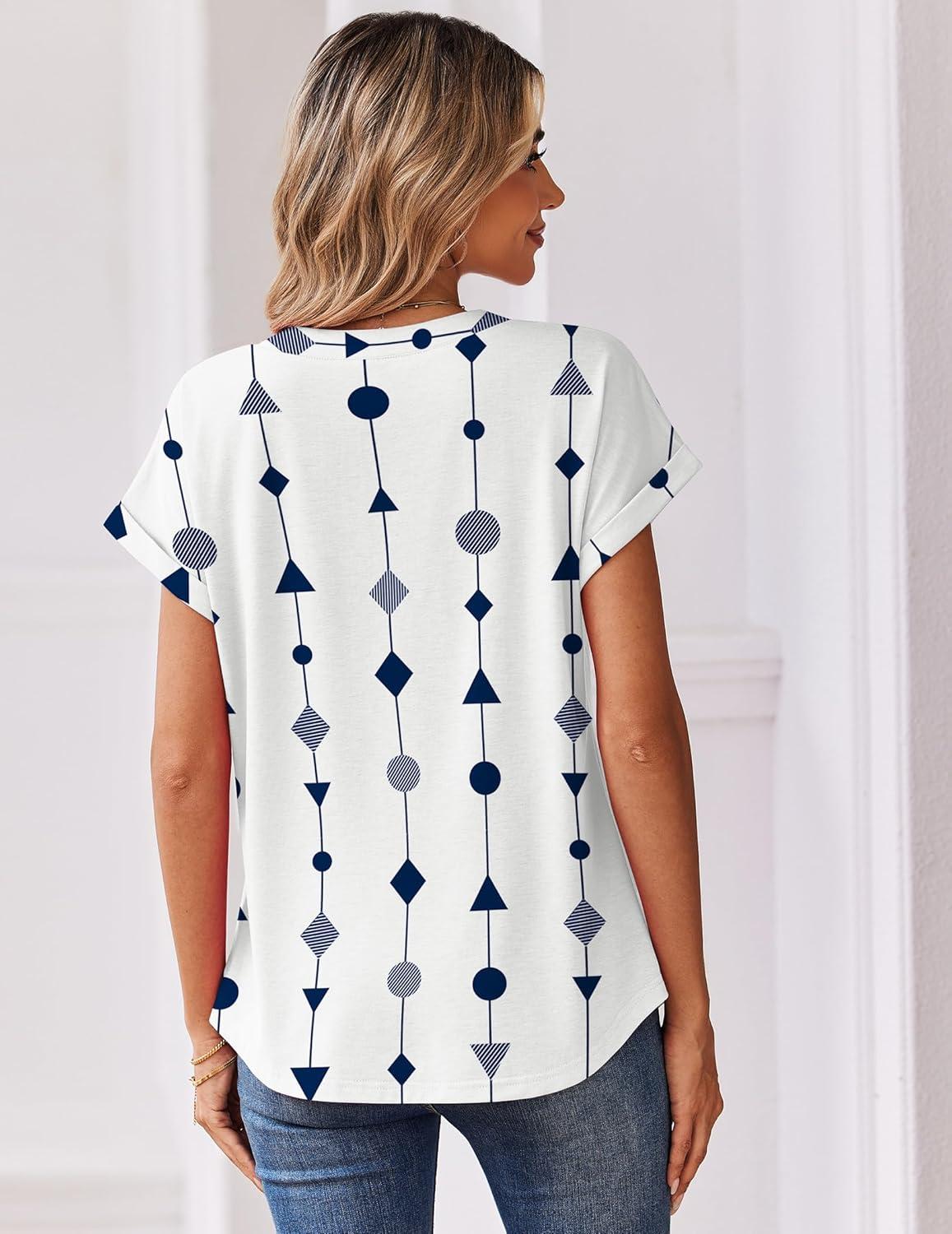 imageZeagoo Women Tops Summer Short Sleeve T Shirts V Neck Dressy Casual Work Blouses Fashion Boho Clothes S3XLJh599figure