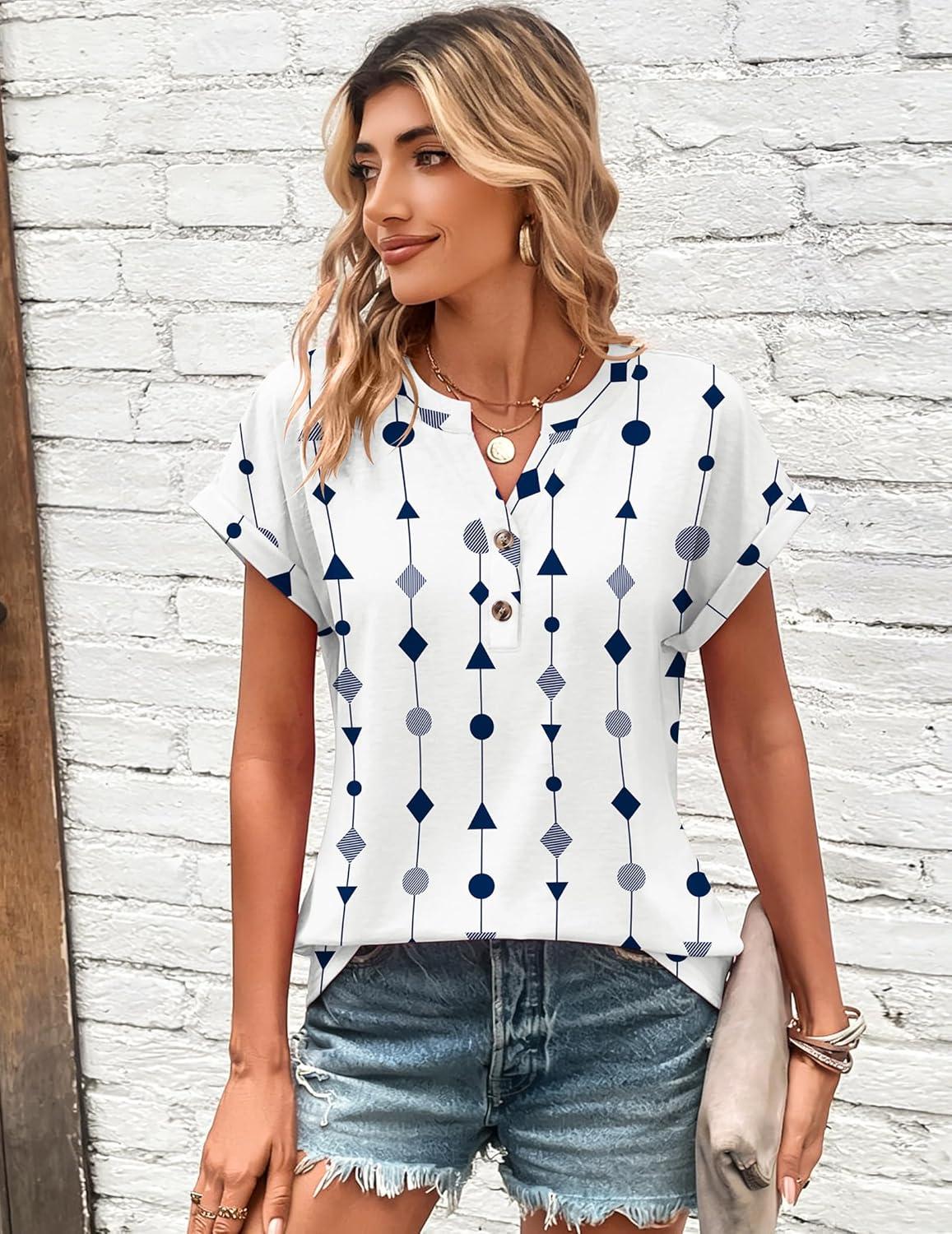 imageZeagoo Women Tops Summer Short Sleeve T Shirts V Neck Dressy Casual Work Blouses Fashion Boho Clothes S3XLJh599figure
