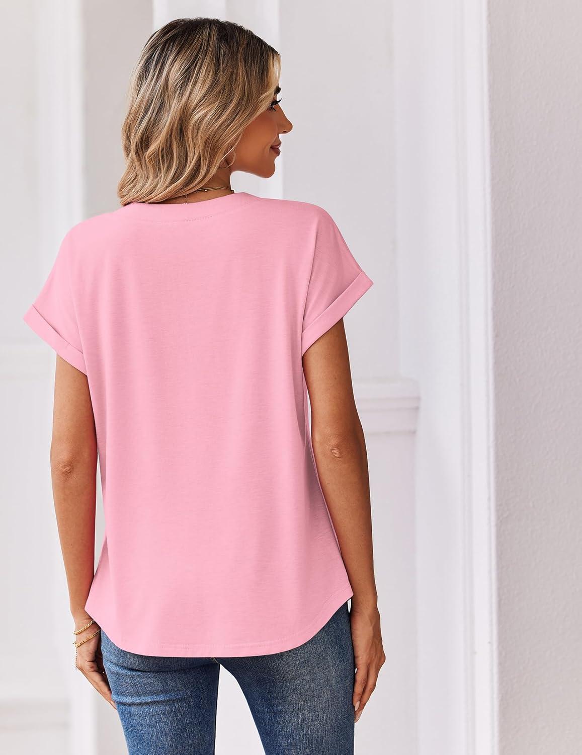 imageZeagoo Women Tops Summer Short Sleeve T Shirts V Neck Dressy Casual Work Blouses Fashion Boho Clothes S3XLLight Pink