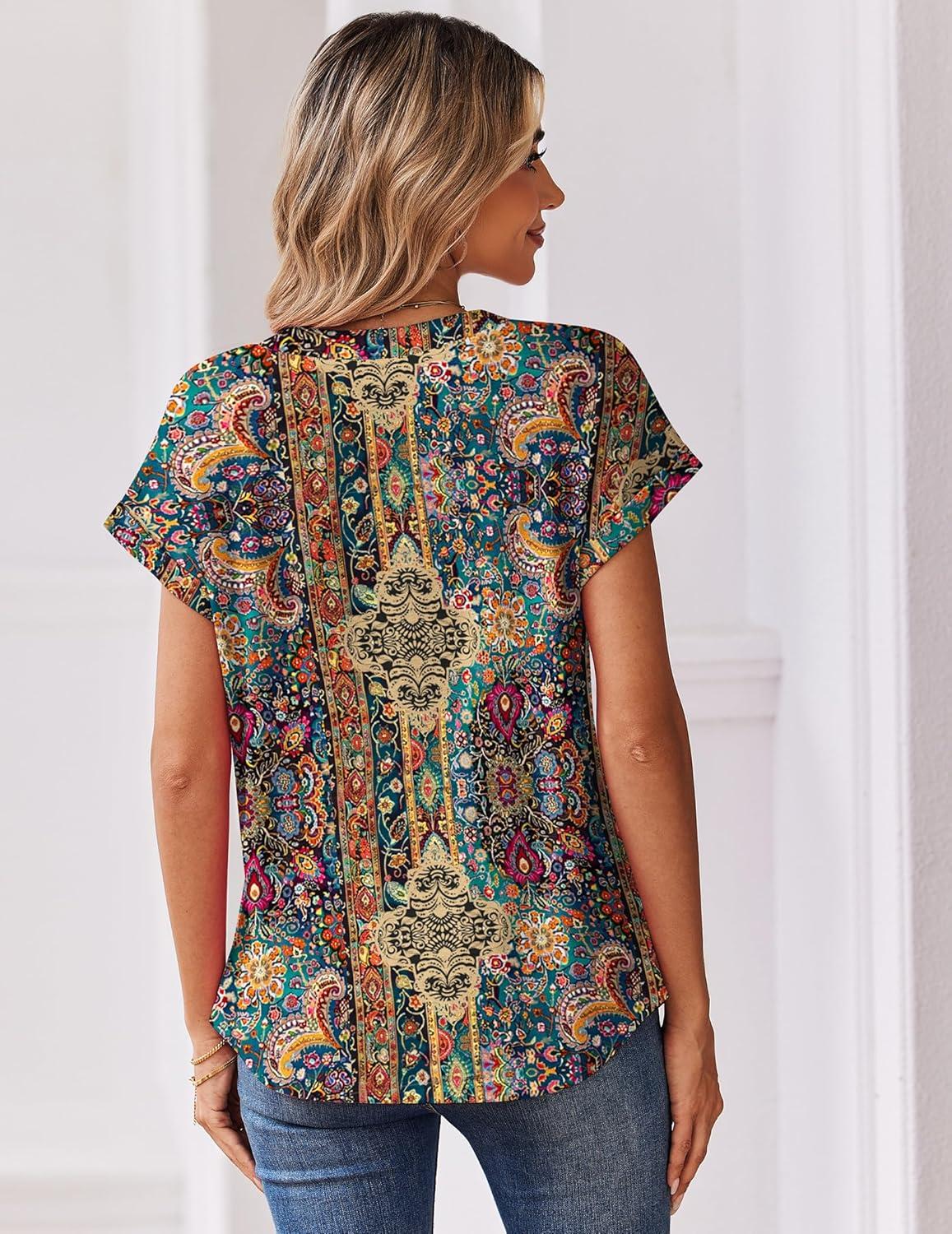 imageZeagoo Women Tops Summer Short Sleeve T Shirts V Neck Dressy Casual Work Blouses Fashion Boho Clothes S3XLMz721multicolored