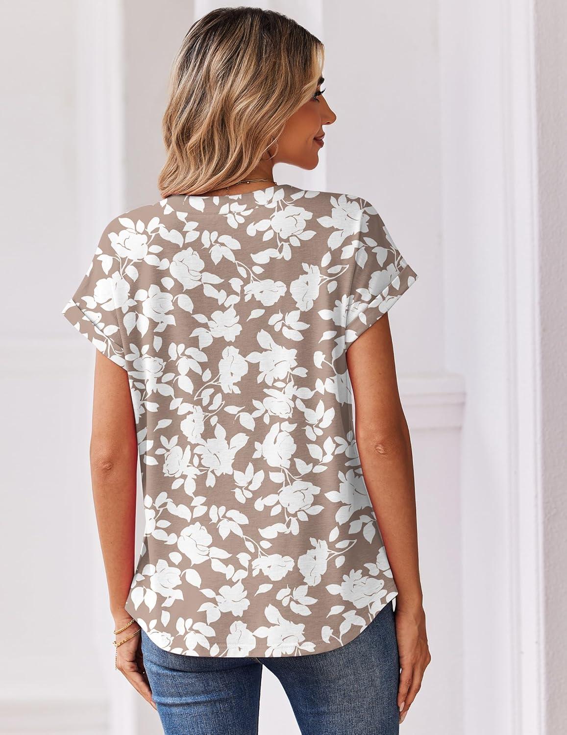 imageZeagoo Women Tops Summer Short Sleeve T Shirts V Neck Dressy Casual Work Blouses Fashion Boho Clothes S3XLSf295beige