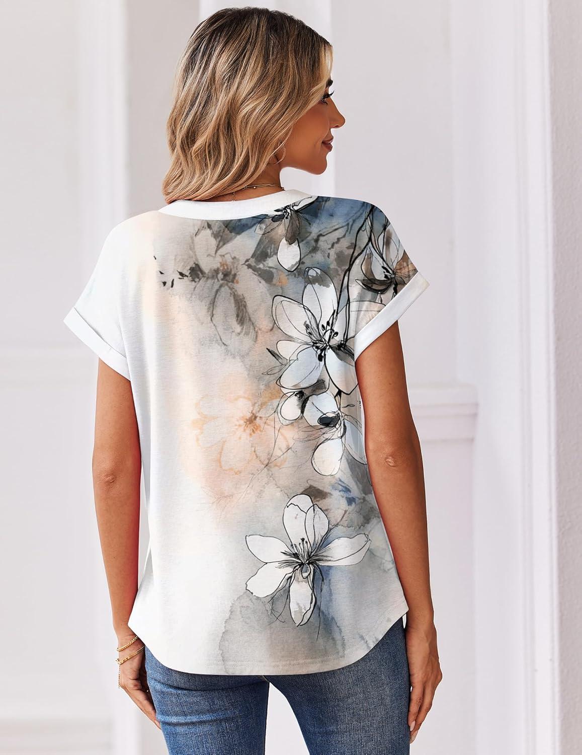 imageZeagoo Women Tops Summer Short Sleeve T Shirts V Neck Dressy Casual Work Blouses Fashion Boho Clothes S3XLSf311pattern