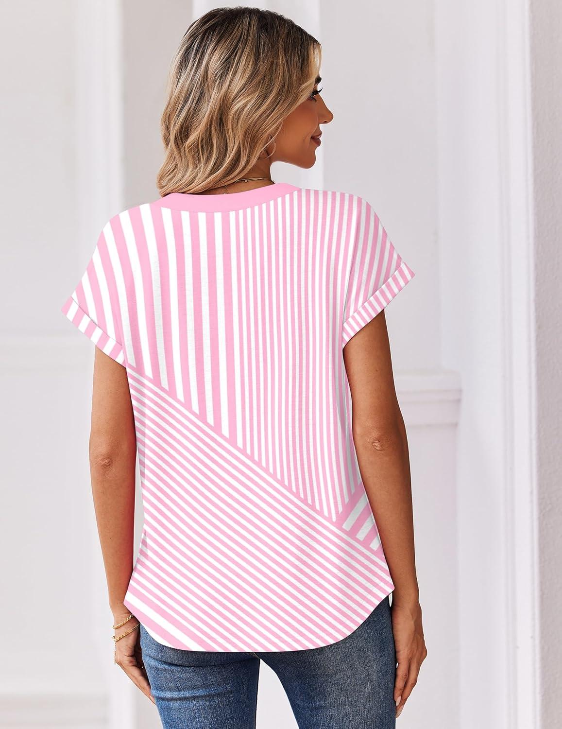 imageZeagoo Women Tops Summer Short Sleeve T Shirts V Neck Dressy Casual Work Blouses Fashion Boho Clothes S3XLTz300pink