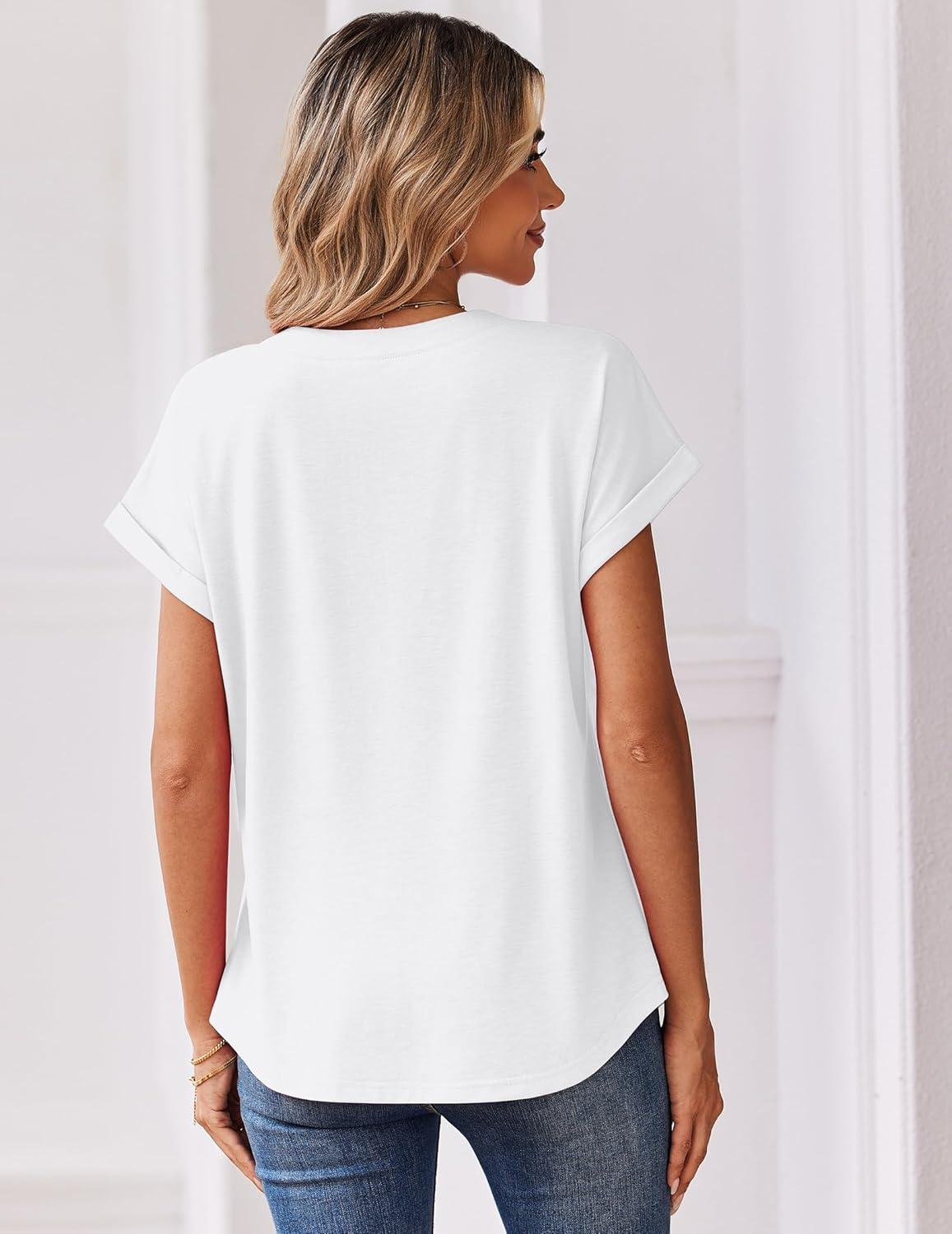 imageZeagoo Women Tops Summer Short Sleeve T Shirts V Neck Dressy Casual Work Blouses Fashion Boho Clothes S3XLWhite