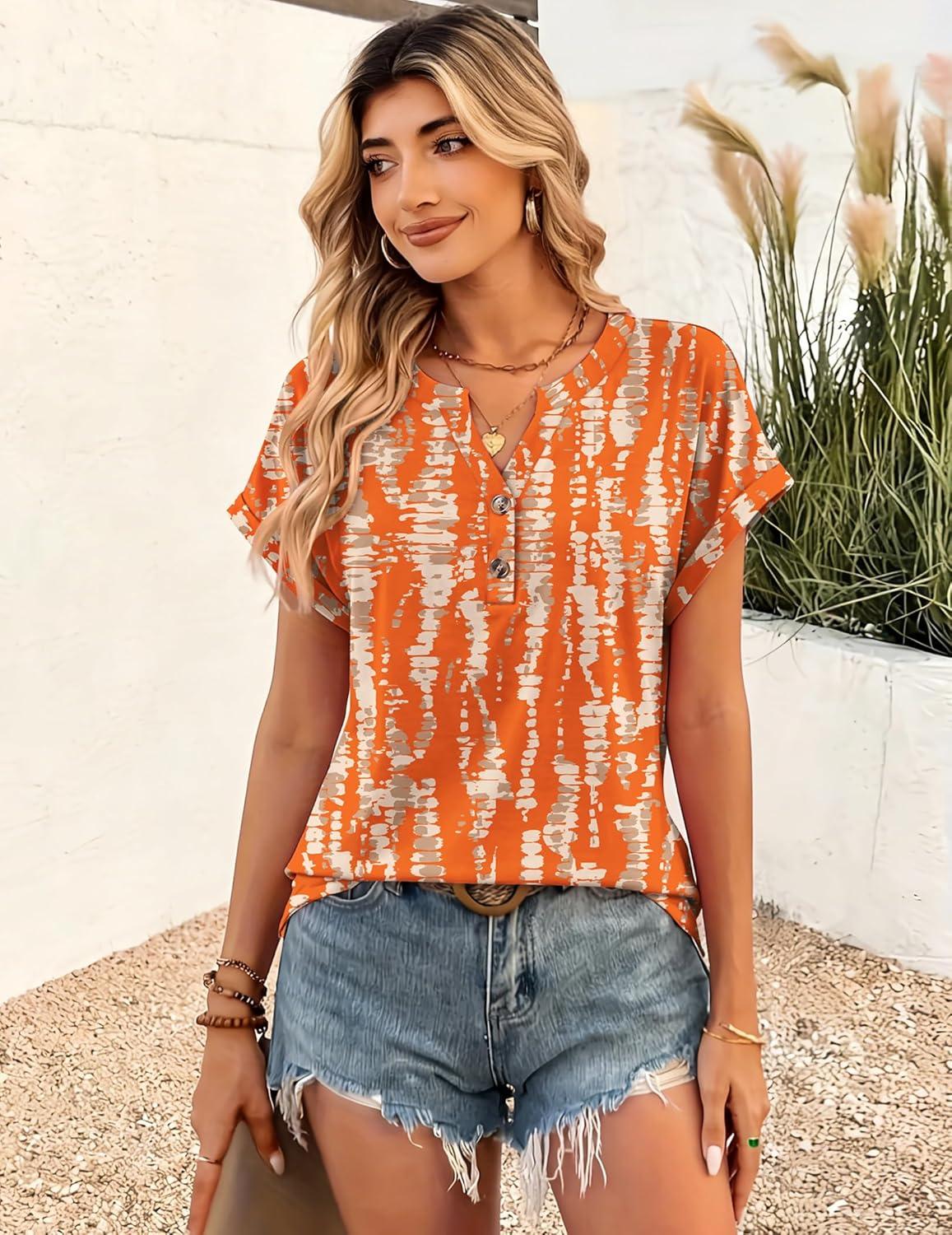 imageZeagoo Women Tops Summer Short Sleeve T Shirts V Neck Dressy Casual Work Blouses Fashion Boho Clothes S3XLZr466orange