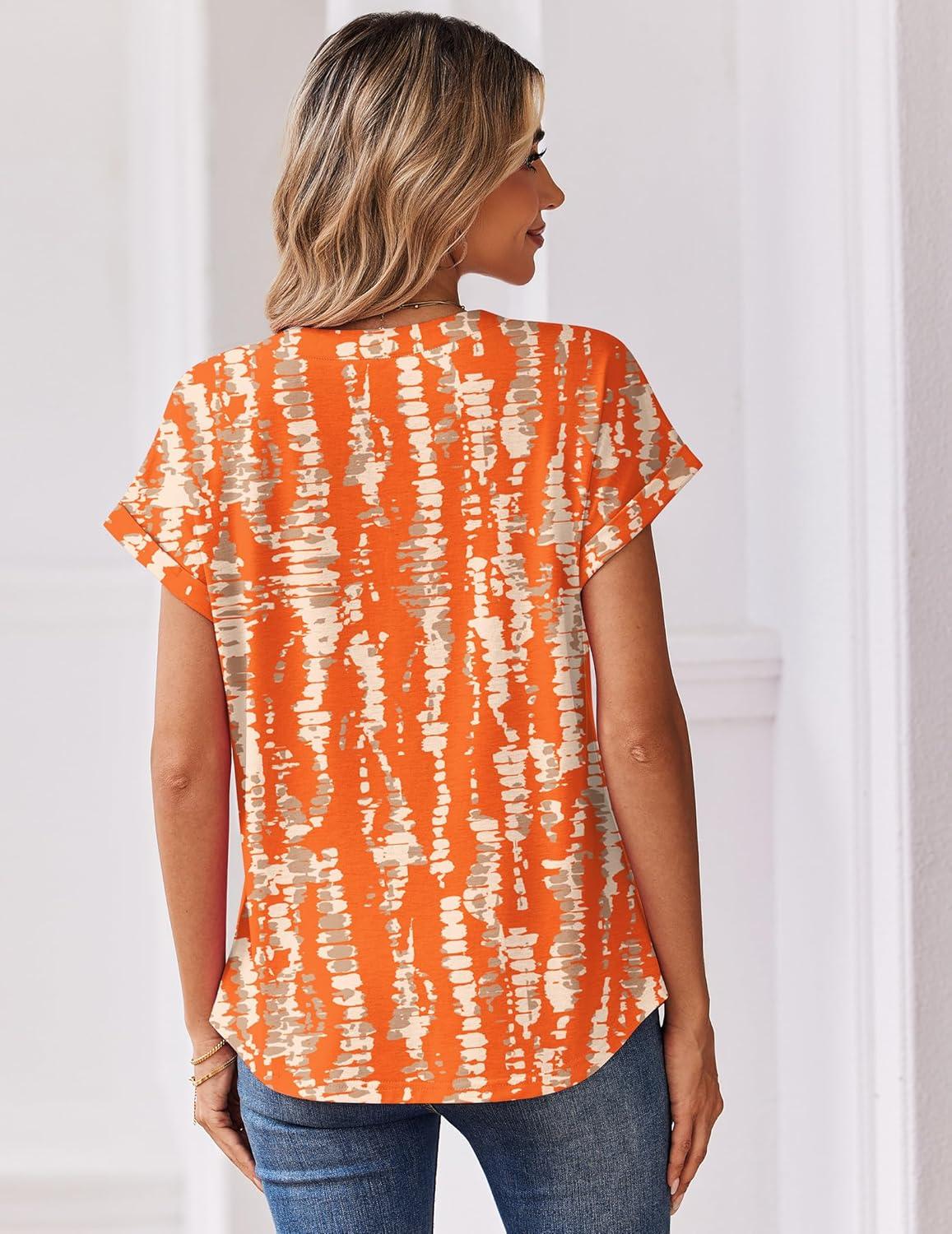 imageZeagoo Women Tops Summer Short Sleeve T Shirts V Neck Dressy Casual Work Blouses Fashion Boho Clothes S3XLZr466orange