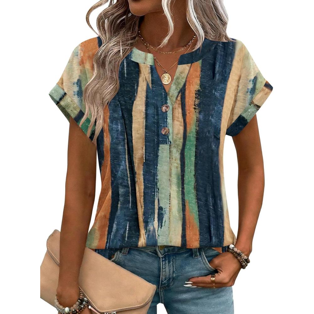 imageZeagoo Women Tops Summer Short Sleeve T Shirts V Neck Dressy Casual Work Blouses Fashion Boho Clothes S3XLCx289multicolored