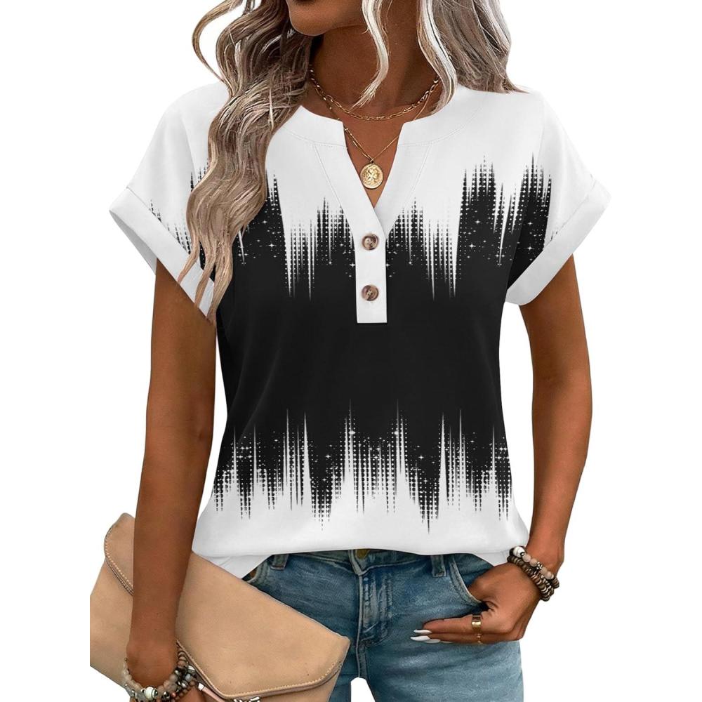 imageZeagoo Women Tops Summer Short Sleeve T Shirts V Neck Dressy Casual Work Blouses Fashion Boho Clothes S3XLJb204black White