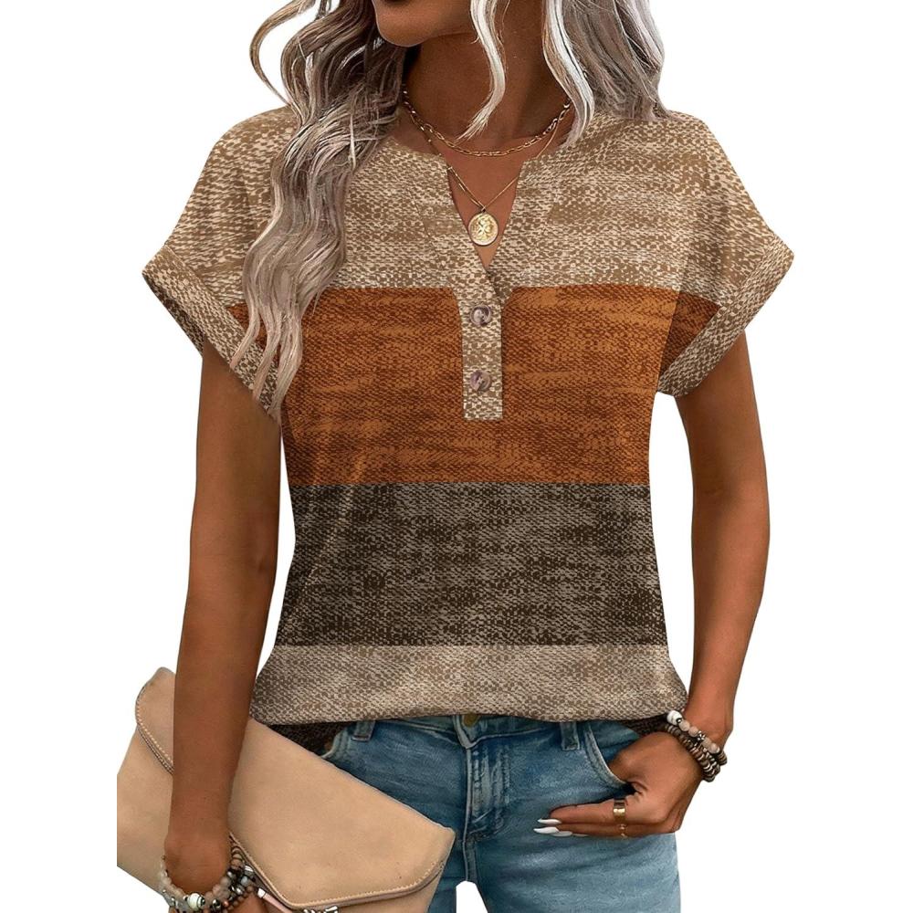 imageZeagoo Women Tops Summer Short Sleeve T Shirts V Neck Dressy Casual Work Blouses Fashion Boho Clothes S3XLJh398geometric