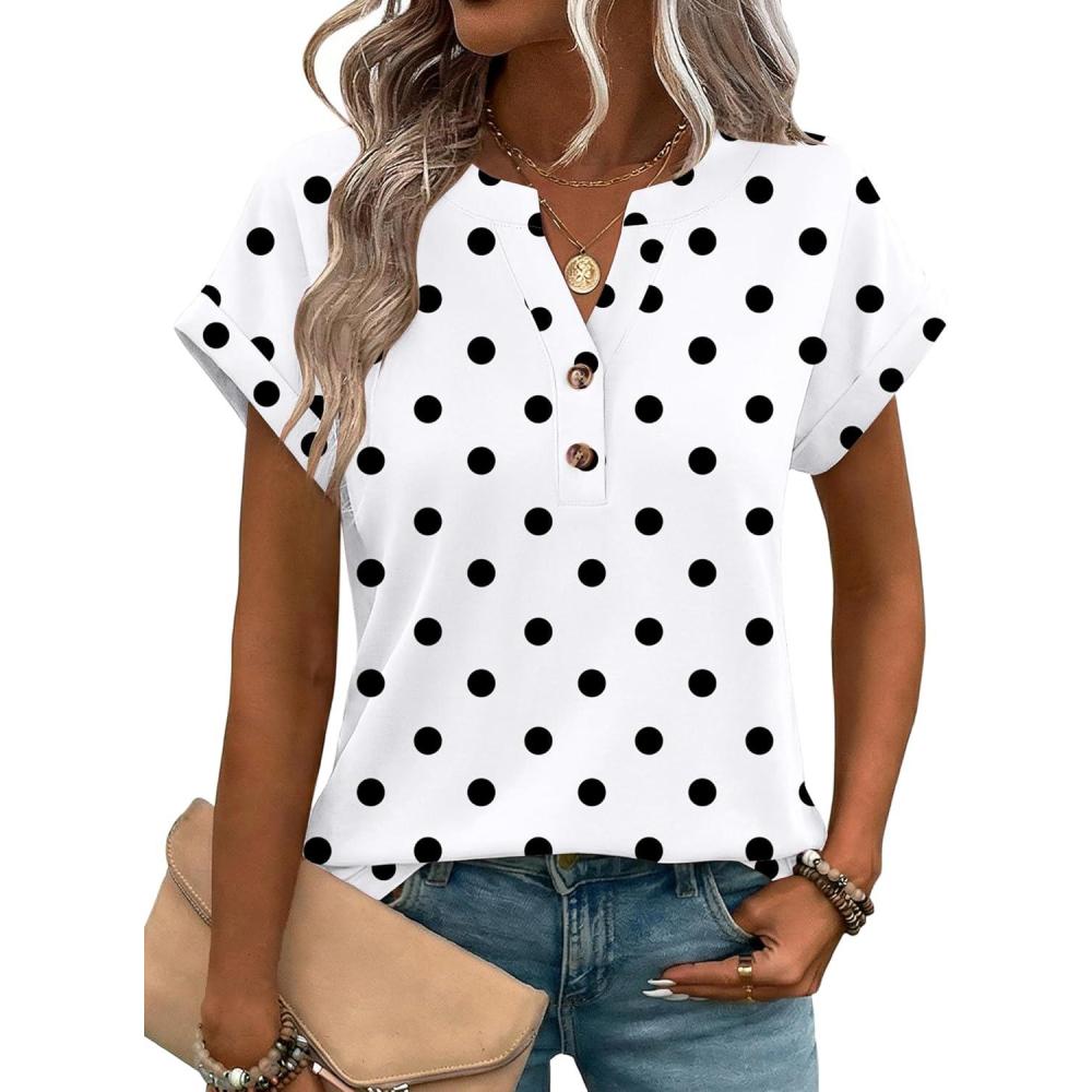 imageZeagoo Women Tops Summer Short Sleeve T Shirts V Neck Dressy Casual Work Blouses Fashion Boho Clothes S3XLJh592polka Dots